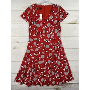NWT Talbots Dress Sz 12 Red Beach Umbrellas Martini V Neck Lined Sheath NWT